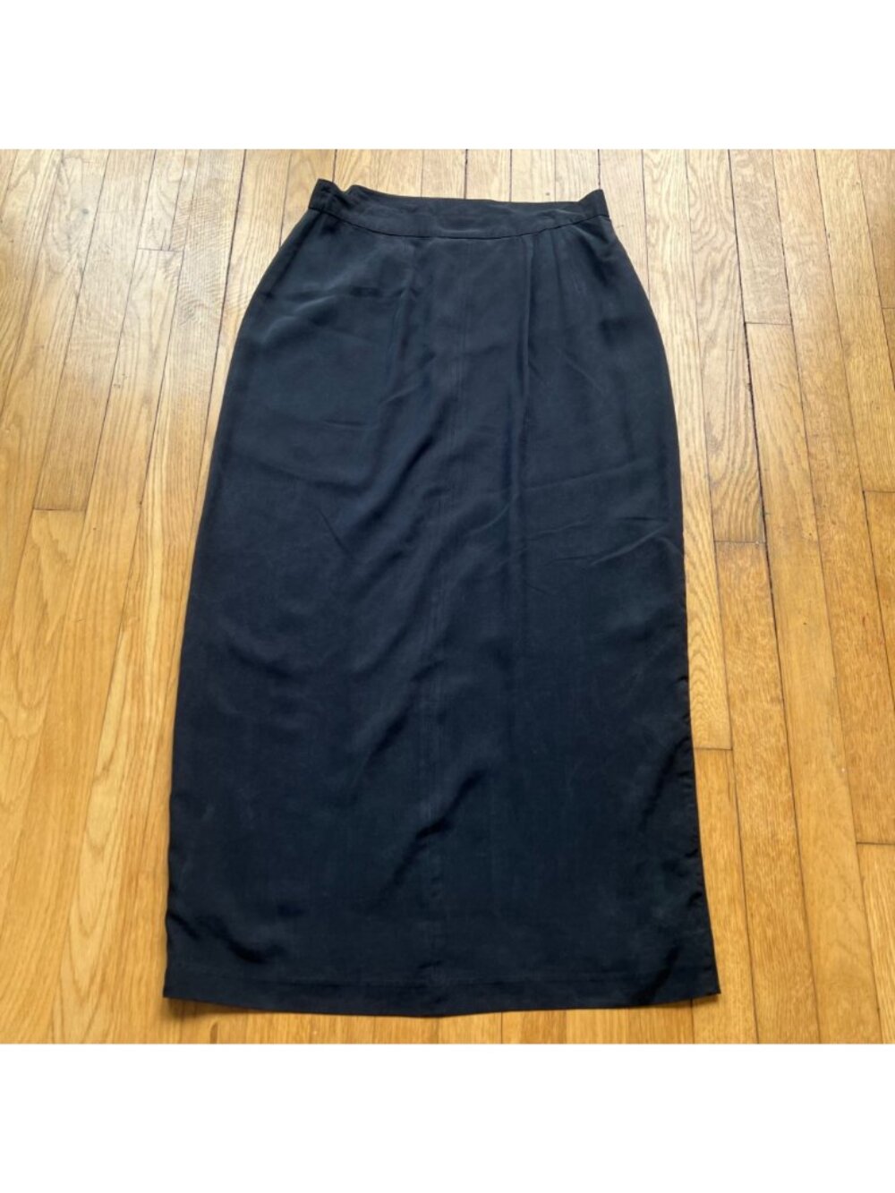 Vintage Black Silk Size 3 80s Midi Wrap Skirt Whimsigoth Retro Classic - Picture 11 of 12